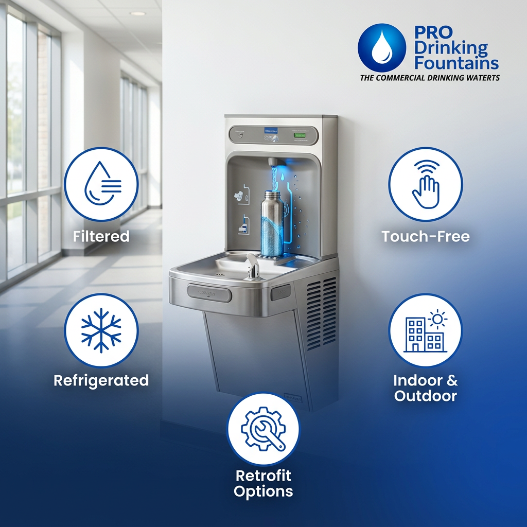 Commercial bottle filling stations and water bottle fillers for schools, offices, gyms, parks, and public facilities