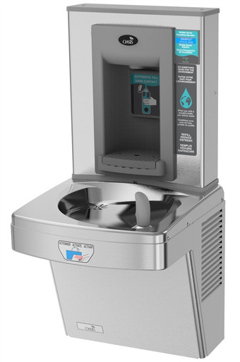 Oasis PG8EBFT STN Contactless Refrigerated Drinking Fountain with Electronic Sports Bottle Filler, S