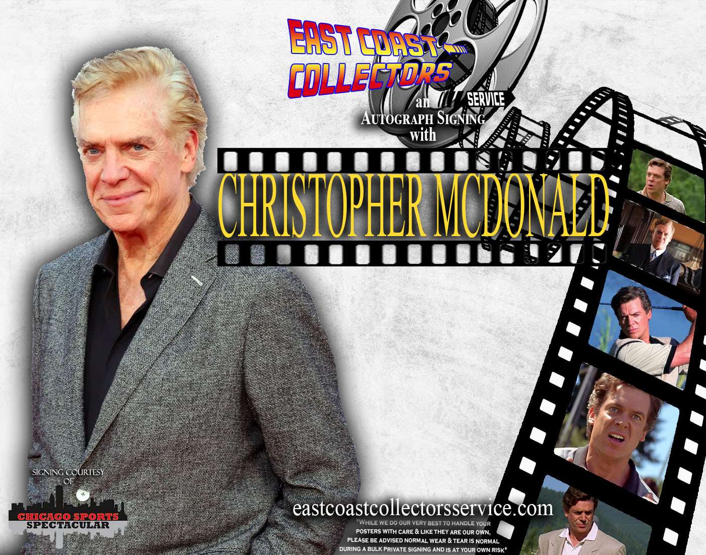 CHRISTOPHER MCDONALD, SHOOTER MCGAVIN, HAPPY GILMORE, BOARDWALK EMPIRE, GREASE 2, LAW AND ORDER, EERIE CULTURE FEST, MIGHTY DUCKS, STAR TREK, scream, charmed, lawrence brothers, 90210, cool runnings, full house, AUTHENTIC, BECKETT, JSA, COA, HOLO, HOLOGRAM, GOALIE, DO YOU BELIEVE IN MIRACLES, MAJOR LEAGUE, HOOSIERS, RUDY, RICHIE RICH, BASIC INSTINCT, CONTROPOLIS NJ, WWE, POWER RANGERS, STAR WARS, ANIME,, movies, tv, films autograph signings, authentic