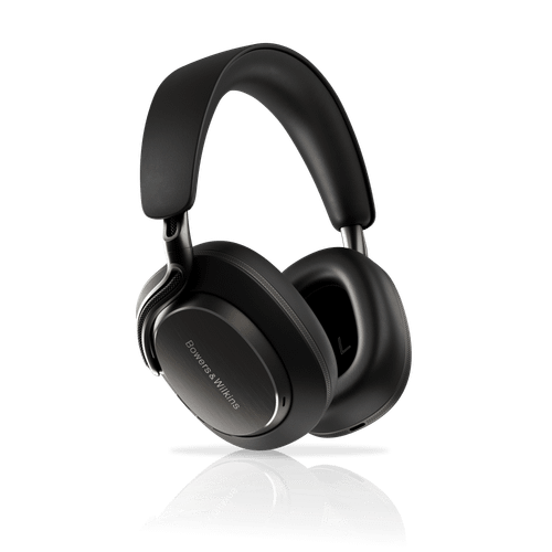 Bowers & Wilkins Px8 S2 in Onyx Black, front three-quarter view with brushed dark metal earcup and black Nappa leather, white background
