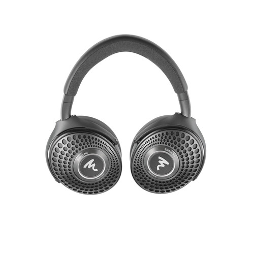 Focal Bathys MG headphones front view showing both ear cups with magnesium 'M' profile dome grilles, Graphen Grey finish
