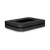 Bluesound NODE N132 black three-quarter angle view showing matte satin finish and front headphone output on white background