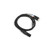 Coiled black braided Audeze headphone cable with dual mini-XLR earcup plugs and 4-pin XLR connector on a white background