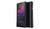 FiiO M11 Black portable music player, front and right side angle, screen displaying music player interface, carbon-fiber textured glass back, gold volume wheel, white background