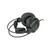 Audio-Technica ATH-A990Z in Emerald Green/Black folded on side showing both earcups, LEFT label on yoke, black leather earpads, coiled cable, white background