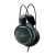 Audio-Technica ATH-A990Z Art Monitor in Emerald Green/Black, right earcup angled forward showing green aluminum housing with logo, black leather earpad, dual-band headband, white background