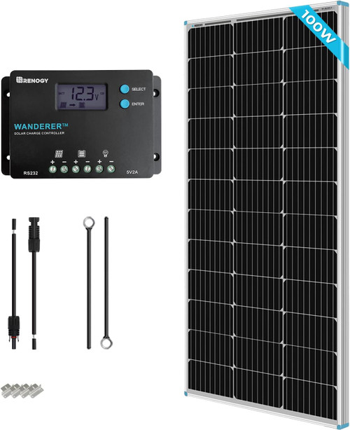 100W 12V Monocrystalline Solar Starter Kit w/Wanderer 10A Charge Controller