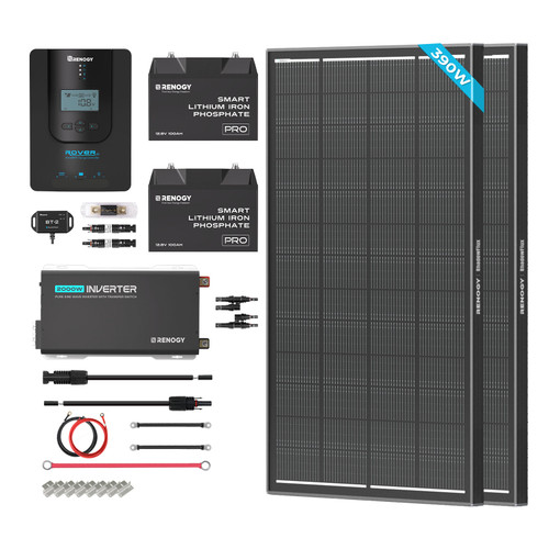 Renogy 390W 12V Complete Solar Kit w/ Two 100Ah LiFePO4 Batteries