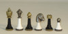 Tuscan Colonnade - Wood and Metal Chess Set Close  up of metal chess pieces and board thee metal chess pieces close up