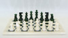 Chess Set: Freyr Green & White Chess Pieces on Matching Chess Board players angle