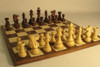 Chess Set: Bordeaux French Knight Chess Pieces on Walnut & Maple Chess Board background