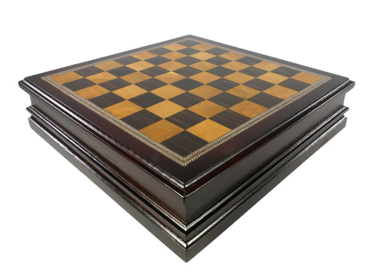 Chess Set: Metal Staunton Design Chess Pieces in Wood Chest