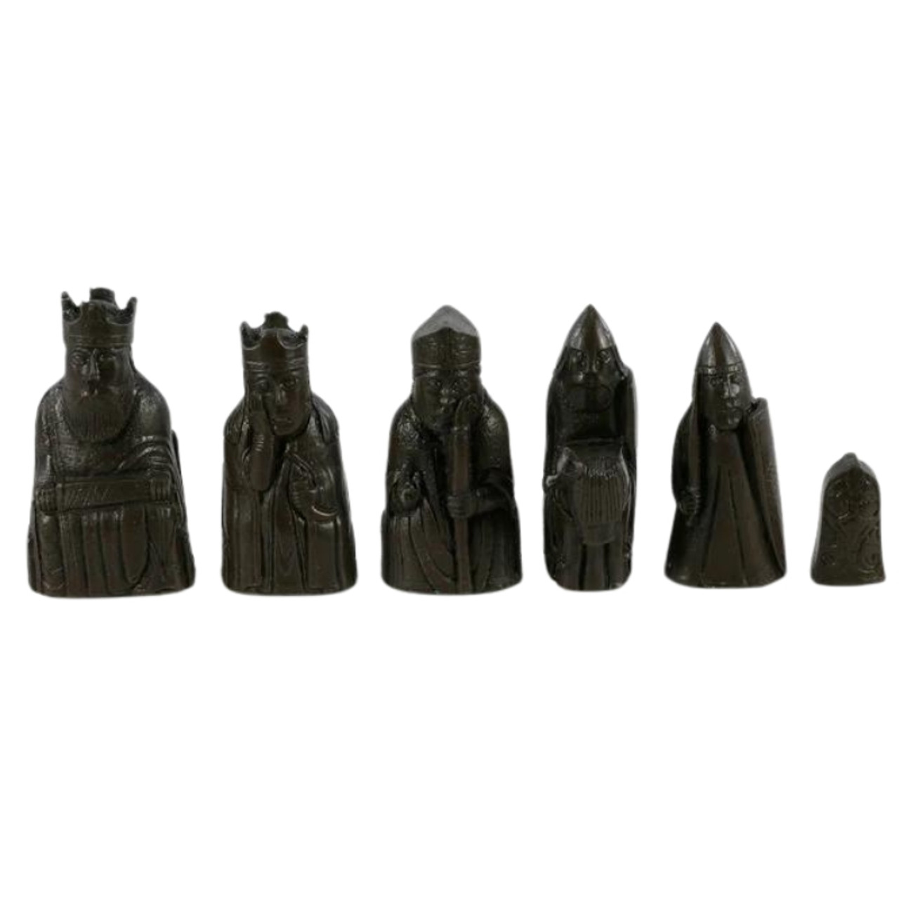 The Isle of Lewis Chess Pieces - Stone Resin Antique White and Rust Brown with 3.5" King black pieces