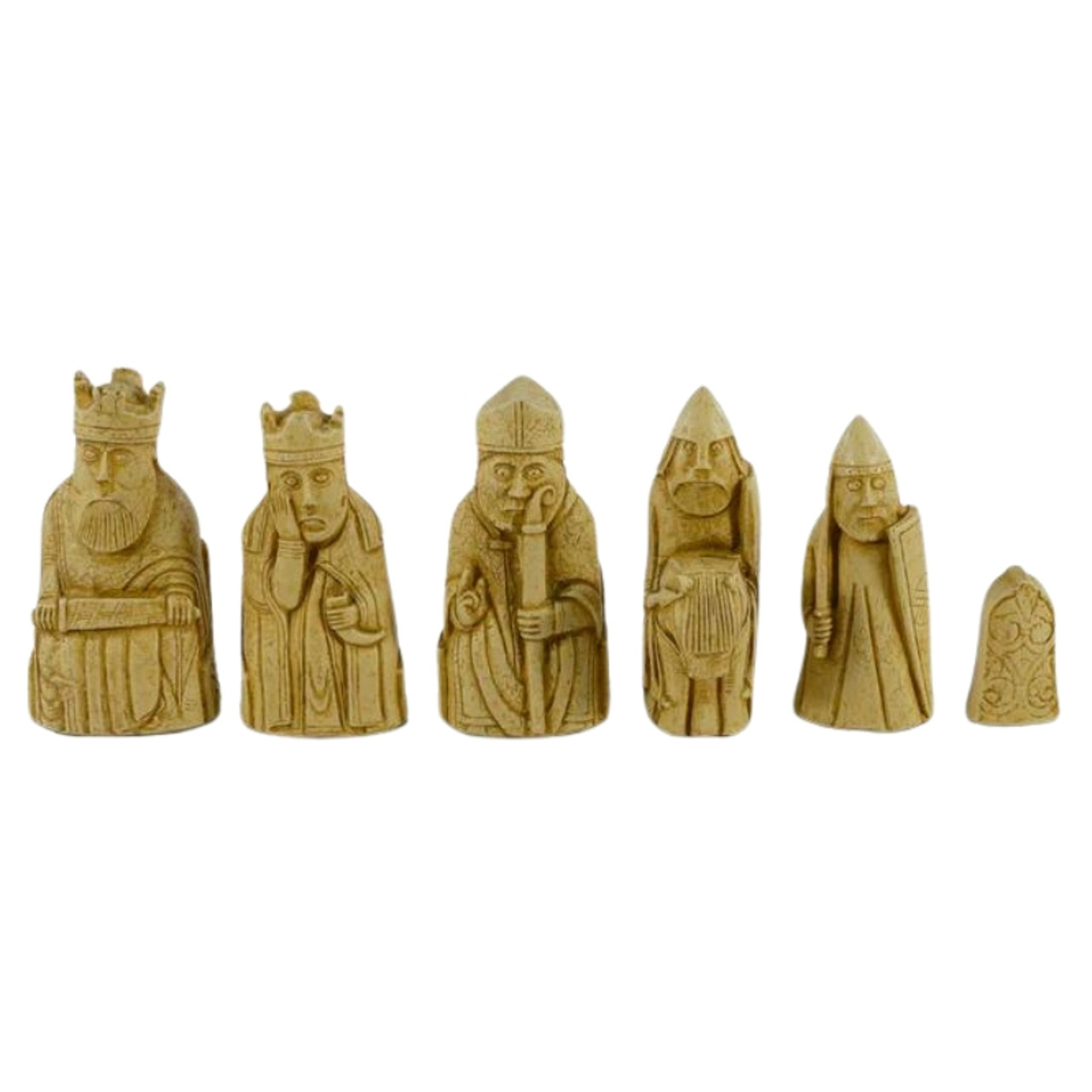 The Isle of Lewis Chess Pieces - Stone Resin Antique White and Rust Brown with 3.5" King white pieces
