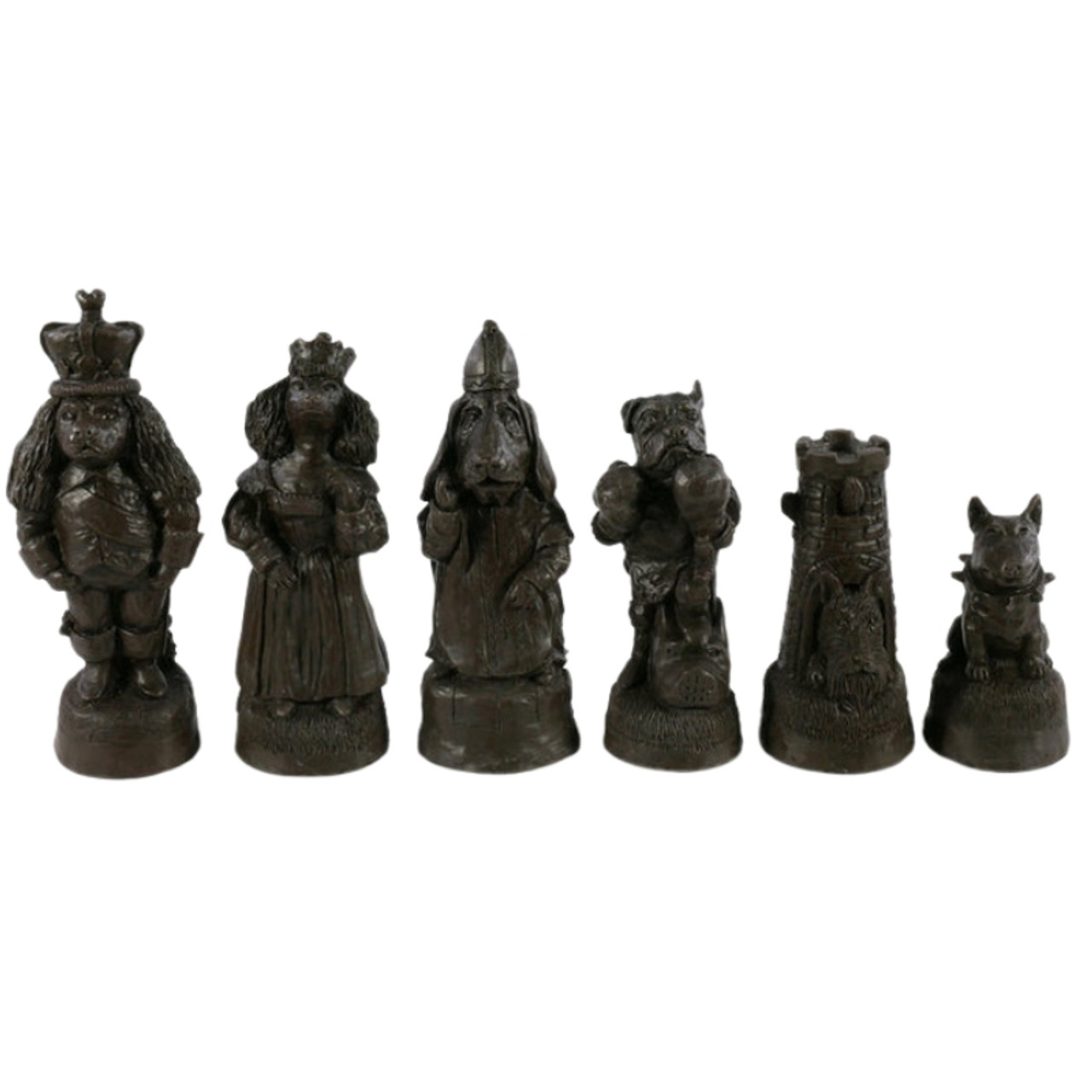 The Cats & Dogs Chess Pieces - Stone Resin with 4.5" King black pieces
