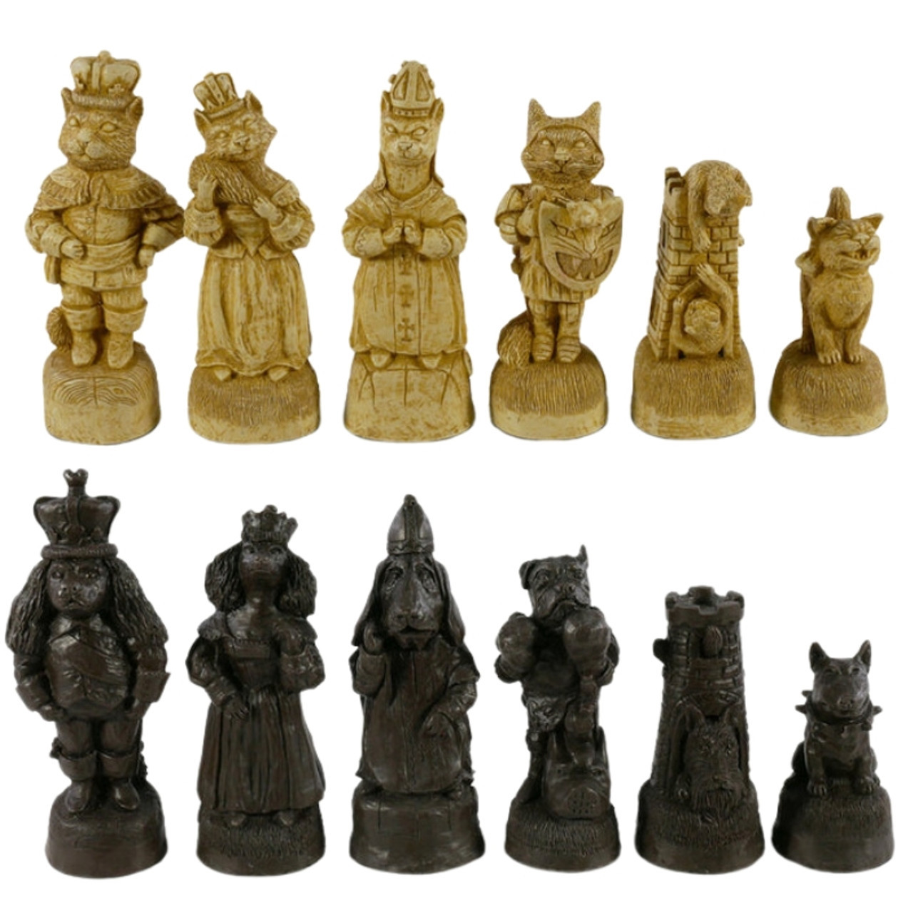 Chess Set: Cats & Dogs Chess Pieces on Black & Birdseye Maple Chess Board