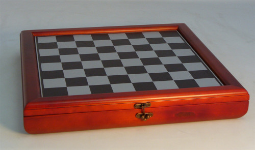 Themed Chess Set: King Arthur's Court Painted Resin with Cherry Stained Chest Bronze & Silver Chess Board cherry chest