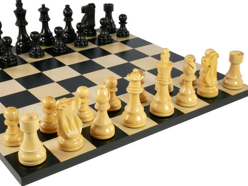 Chess Set: Elegant Noir Chess Pieces on Matching Chess Board white pieces close up 