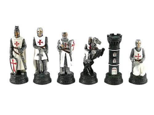 The Crusaders Themed Chess Pieces -  Painted Acrylic Resin Chessmen with 3.25" King white pieces