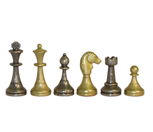The Treviso Chess Pieces - Small Metal Staunton Design 2" with King close up of black and white
