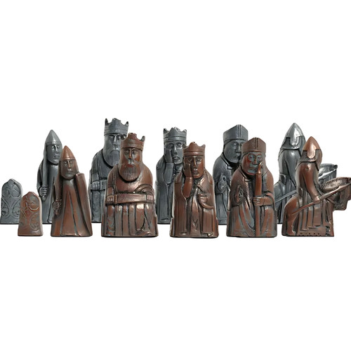 The Metal Isle of Lewis Chess Pieces - Antique Silver & Copper Finish with 3.5" King