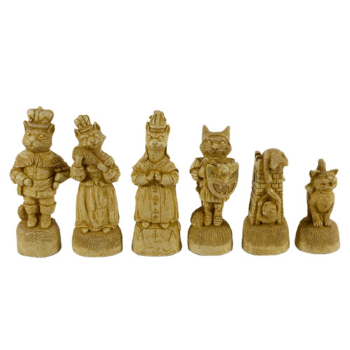 The Cats & Dogs Chess Pieces - Stone Resin with 4.5" King white pieces