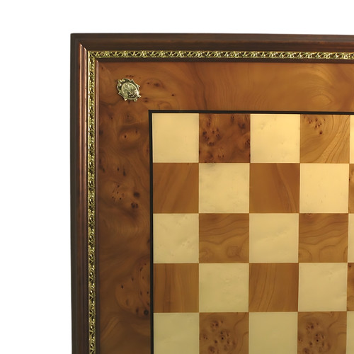 Chess Board: Briarwood & Maple Board with Golden Metal Trim 2" Squares corner