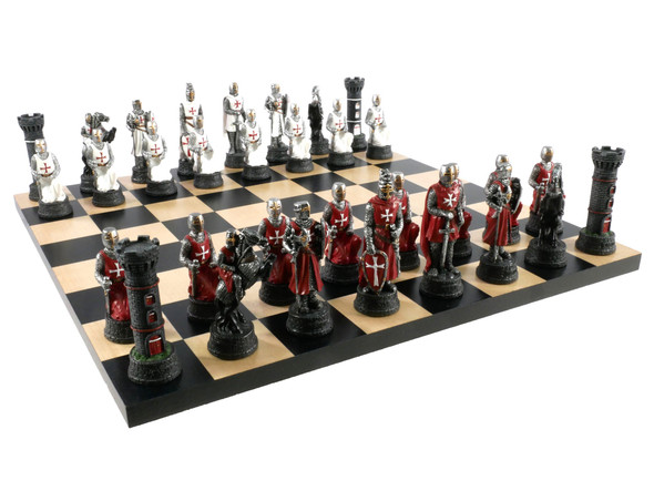 Themed Chess Set: The Crusaders Chess Pieces on Black & Maple Chess Board