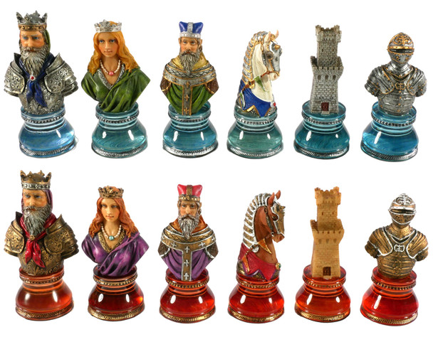 Chess Set: Camelot Busts Blue Acrylic Base with Blue & Ivory Chess Board