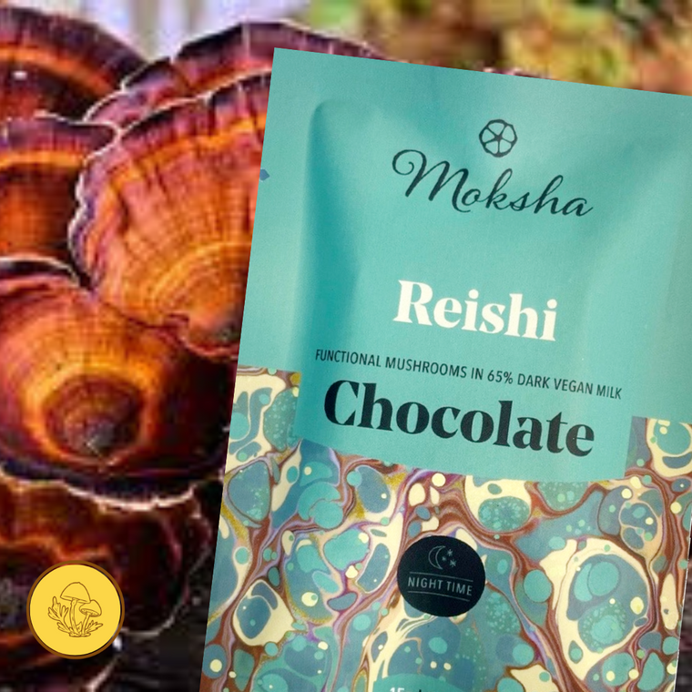 This functional mushroom chocolate is infused with adaptogens, medicinal  mushrooms Reishi,coconut sugar, and coconut milk