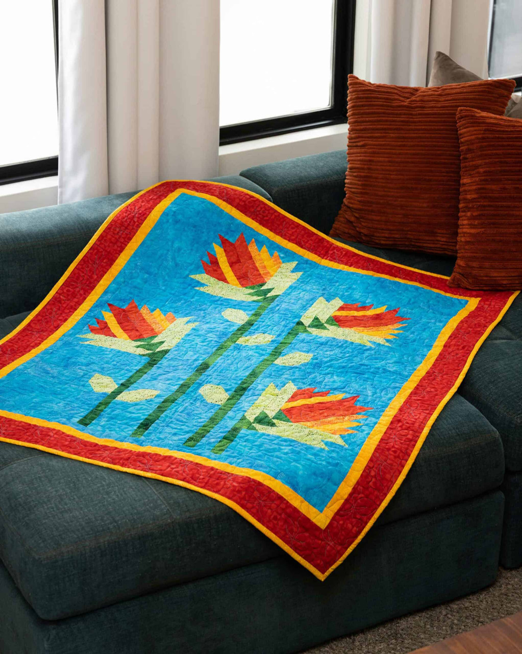 go! sweet lotus flowers throw quilt pattern