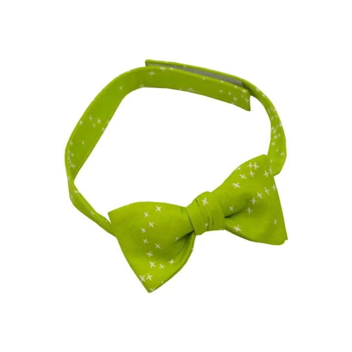 Bright green bow tie with small white cross pattern from West Gosford NSW sewing brand.