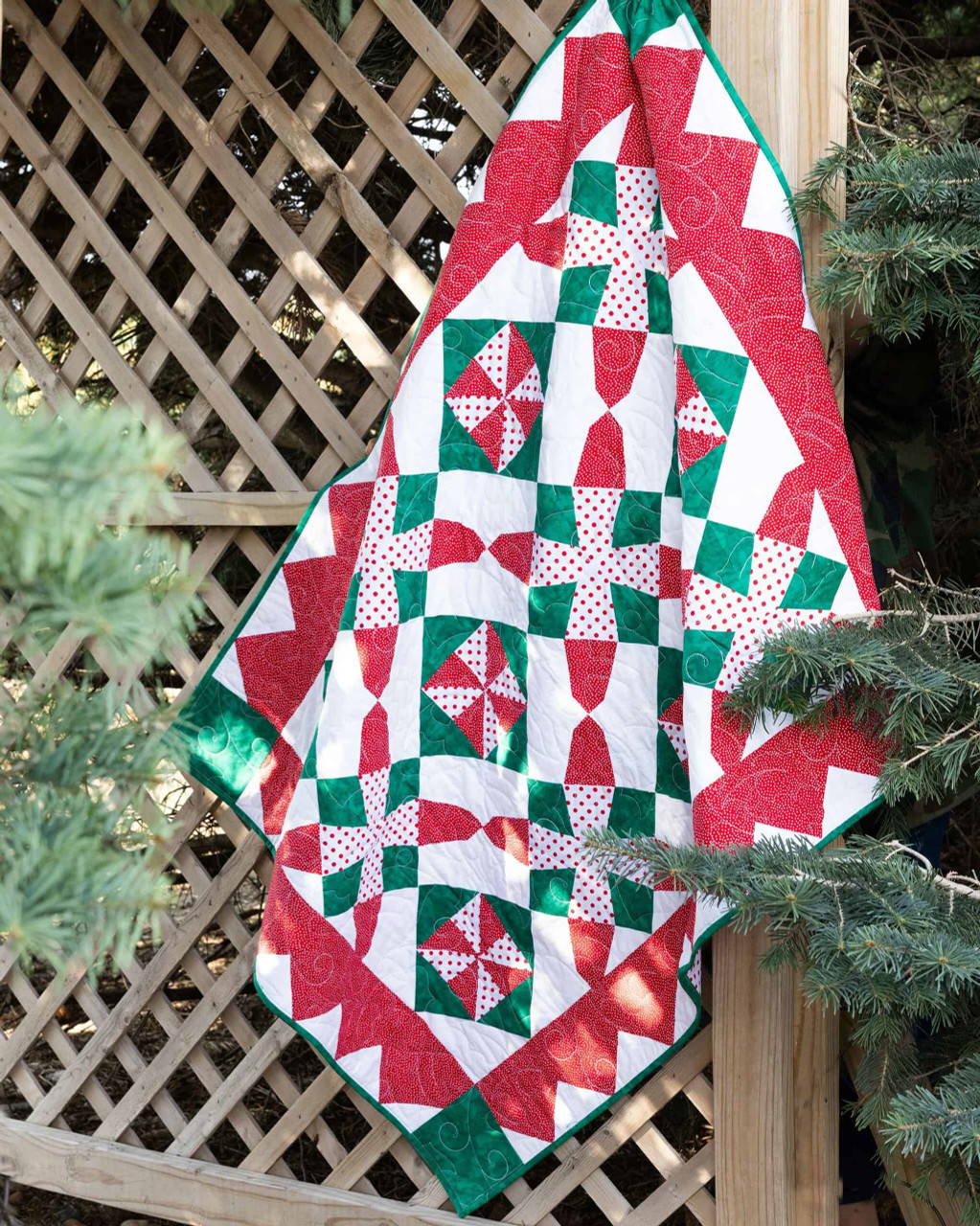 go! christmas wreaths and stars throw quilt pattern
