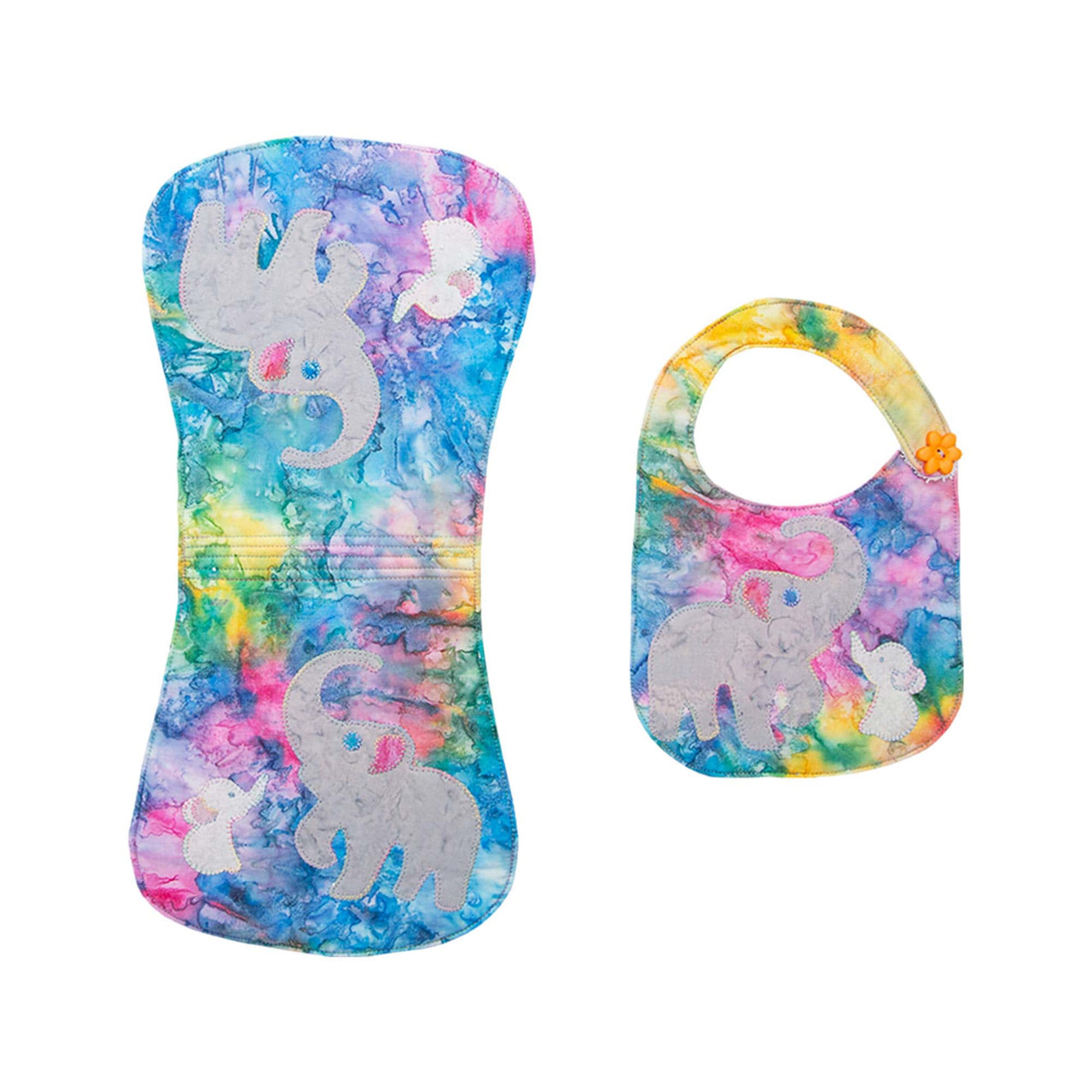 GO! Elephant Family Bib & Burp Cloth Set Pattern