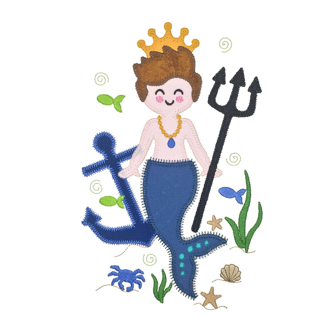 GO! Mermaid King with Anchor Embroidery Pattern by V-Stitch Designs