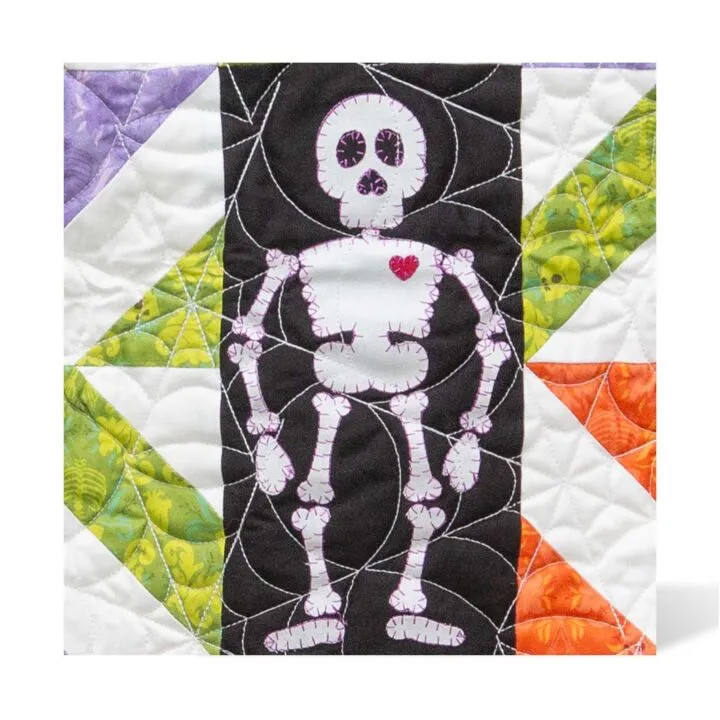 Halloween skeleton appliqué block cut with AccuQuilt GO! Skeleton Die 55925