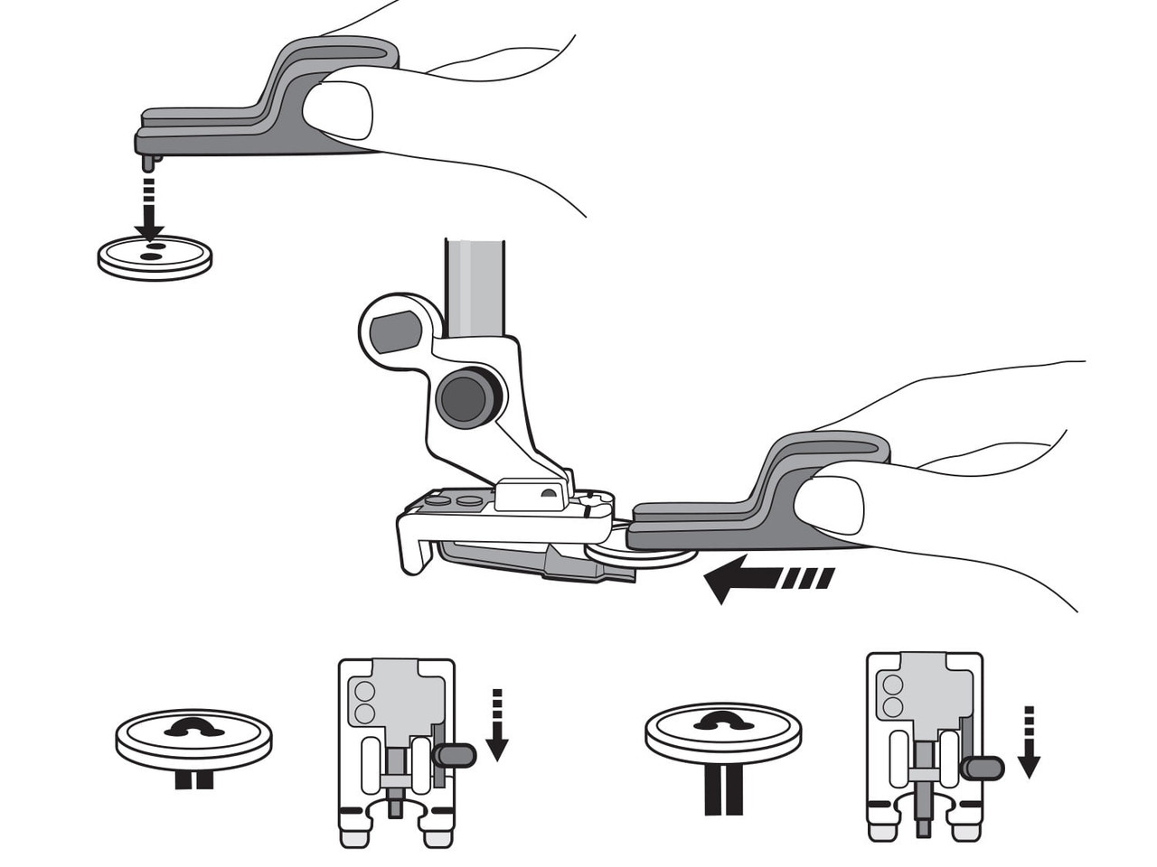 Button foot attachment illustration - Husqvarna Viking sewing accessory guide