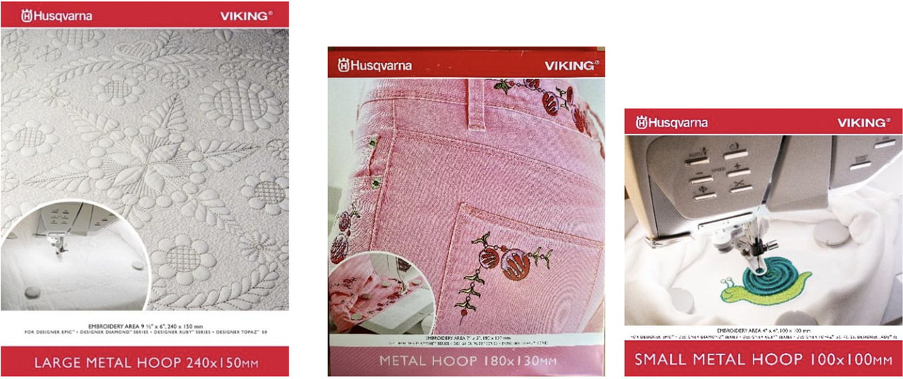 Metal Hoop Options for Husqvarna Viking – Various sizes available for embroidery projects.