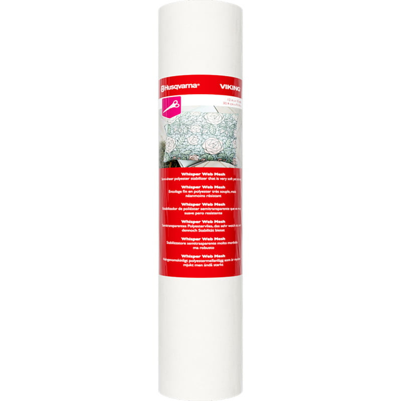 Husqvarna Viking Whisper Web Mesh stabiliser roll white red label embroidery product
