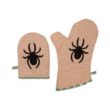 Spider-themed mitts showcasing intricate fabric cutting precision.