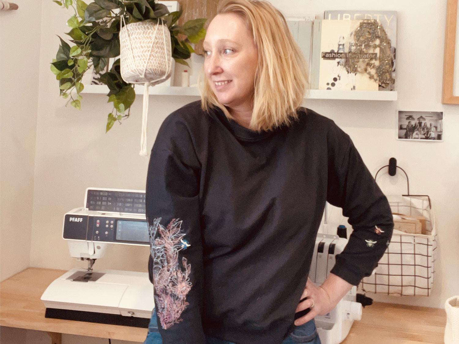 Customized casual sweater using machine embroidery