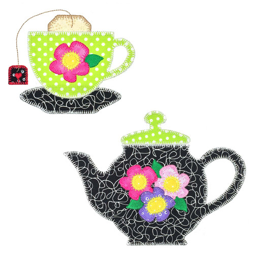 go! tea set embroidery pattern by v stitch designs
