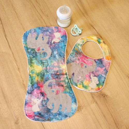 GO! Elephant Family Bib & Burp Cloth Set Pattern