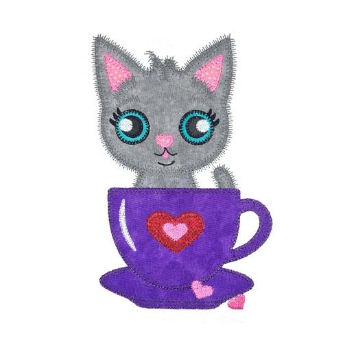 GO! Sweet Tea Kitten Embroidery Pattern by V-Stitch Design