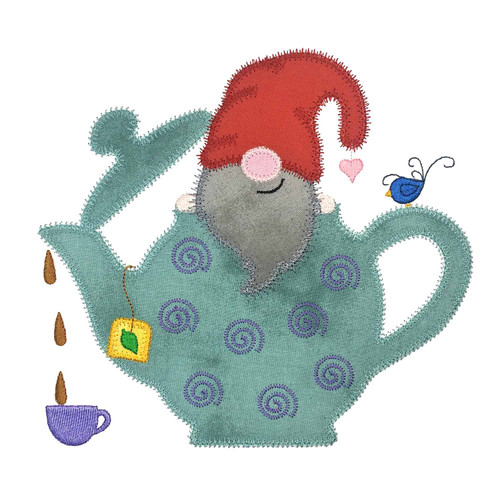 GO! Teapot Gnome Embroidery Pattern by V-Stitch Design