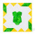 Green onesie applique on a quilted yellow and white background design.