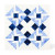 Blue and white geometric quilt pattern crafted by West Gosford sewing brand.