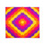 Colorful geometric quilt with vibrant orange pink yellow and purple patterns.