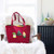Quilted tote bag featuring gnome and tree designs on a white chair.