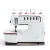 White sewing machine with thread spools displayed against a plain background.
